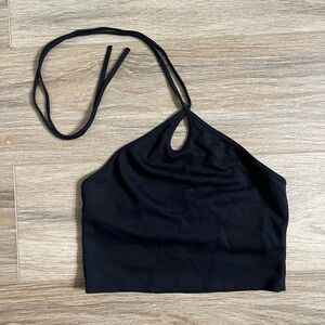 Black ribbed halter neck crop top